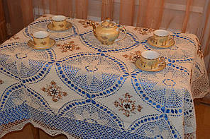 Скатертина  лляна з вишивкою та мереживом  150*220