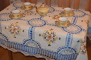 Скатертина  лляна  з  вишивкою та  мереживом  140*180
