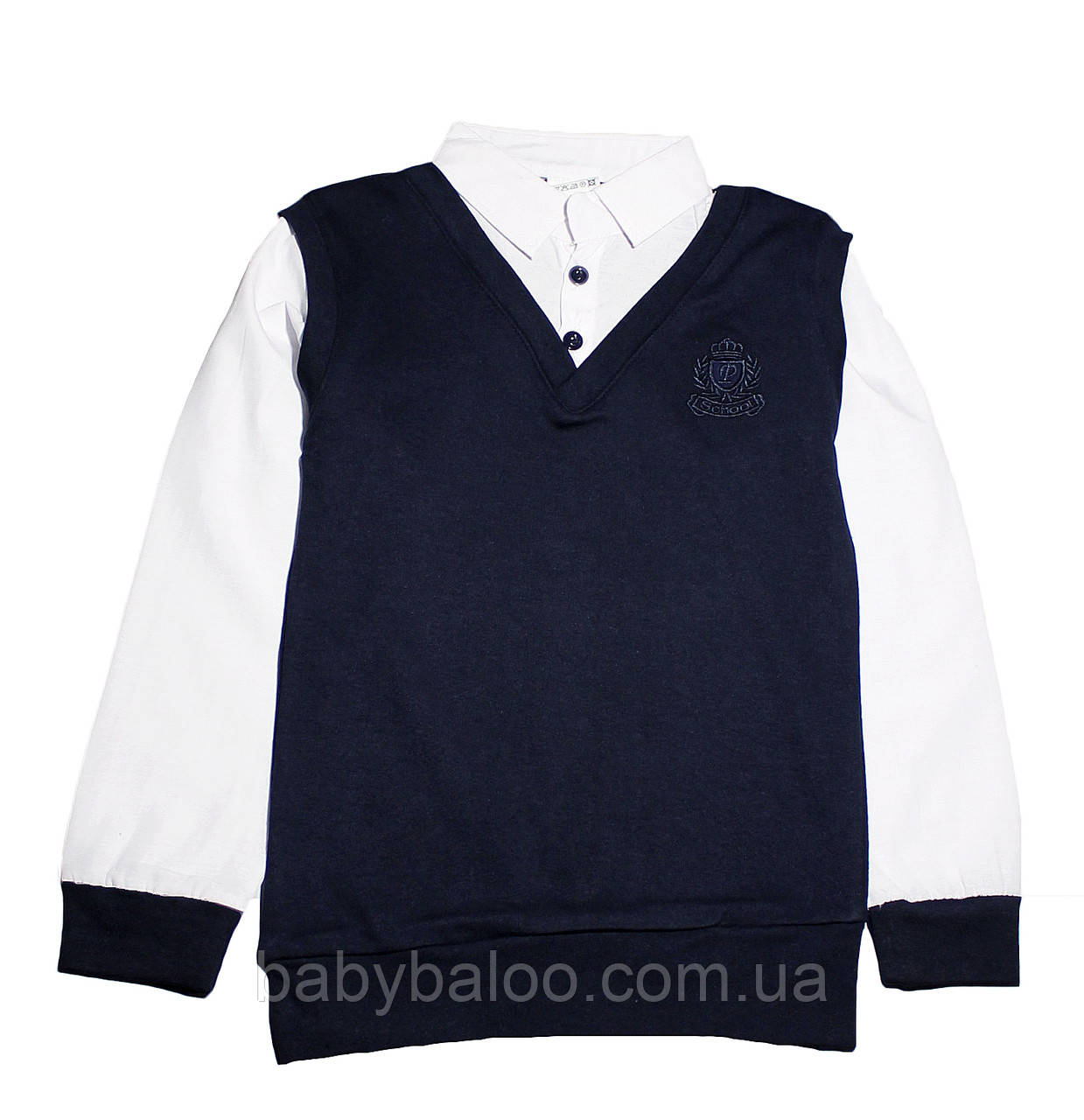 Сорочка для хлопчика імітація пуловер білий воріт (від 6 до 14 років) - арт.1462365891