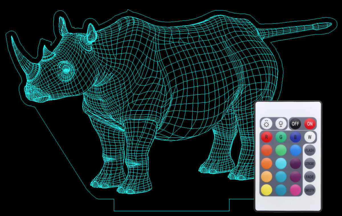 Акриловий світильник-нічник з пультом 16 кольорів Носоріг tty-n000687