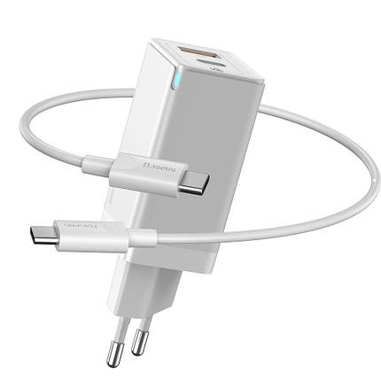 Зарядний пристрій для швидкого заряджання 45 Вт USB Type-C білий Baseus GaN CCGAN-Q02, фото 1