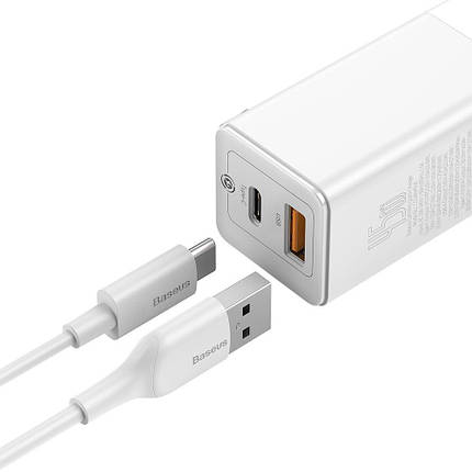 Зарядний пристрій для швидкого заряджання 45 Вт USB Type-C білий Baseus GaN CCGAN-Q02, фото 3