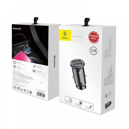 Адаптер заряджання в прикурювач BASEUS CCALL-ML01 Grain Car Charger Black (2 USB), фото 4