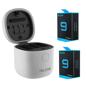 Заряджання з двома акумуляторами GoPro HERO 9/HERO 10 IP54 картридер Telesin GP-BTR-905-GY
