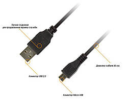 Кабель Piko (1283126474071) USB2.0 AM-MicroUSB BM, 0.3 м, Black