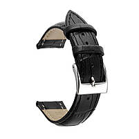 Ремінець шкіряний для годинника 20 мм чорний, пряжка - срібляста, фото 3