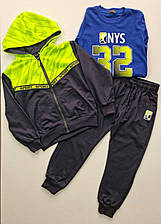 Спортивний костюм-трійка люкс якості на хлопчика 116, 122, 134, см, темно-синій + Салатовий