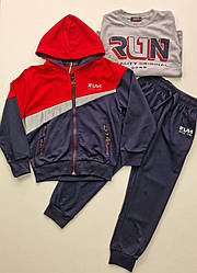 Спортивний костюм-трійка люкс якості на хлопчика 116, 122, 128, 134, 140 см, темно-синій + червоний