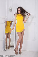 Симпатичное приталенное мини платье с разрезом на ноге XS, Желтый