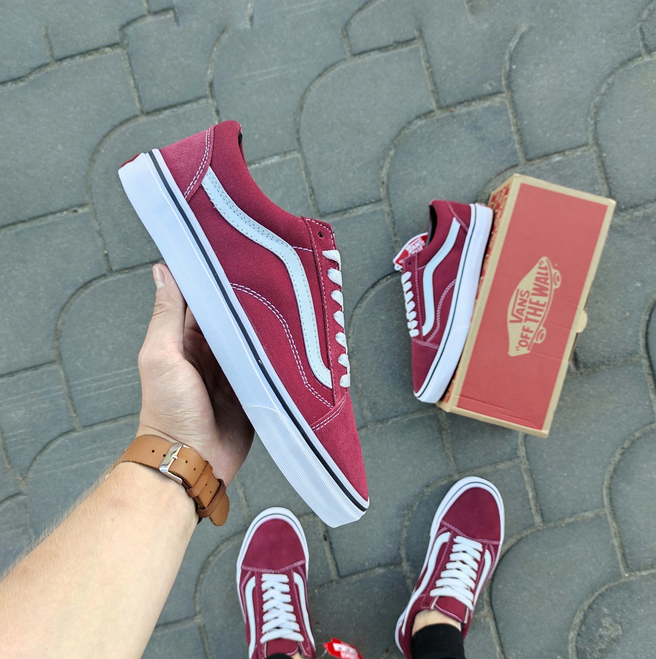 Кеди Vans Old Skool BORDO / WHITE чоловічий 44 р 2024 кросівки бордо з білою смугою