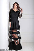 Нарядное вечернее платье с рукавами из гипюра и вставками из сетки XXL, Черный