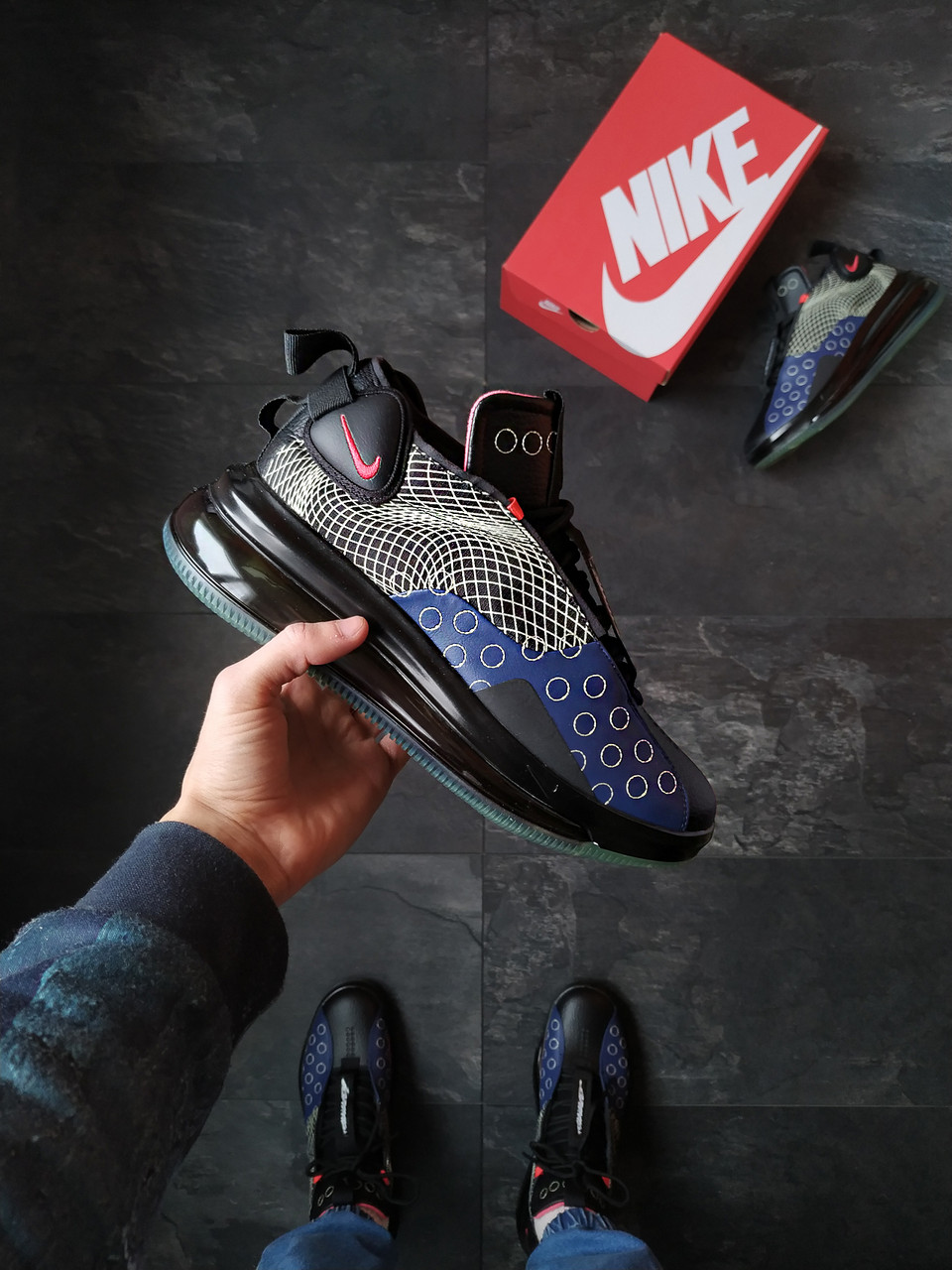 Кроссовки мужские Nike DMSX Air Max 720 Черные с синим