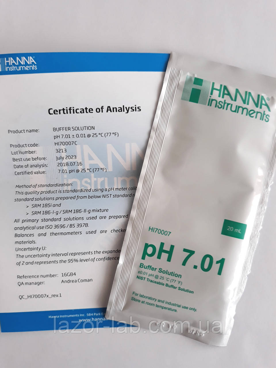 Калібрувальний розчин HI70007 7,01 pH HANNA 20мл,Німеччина