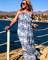 Пляжный сарафан большие размеры 46 - 56 Тунис из натурального батиста цвет голубой деним