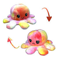 Мягкая игрушка осьминог перевертыш Octopus антистресс Веселый и Грустный в стиле Тай Дай оранжевый 1508-3