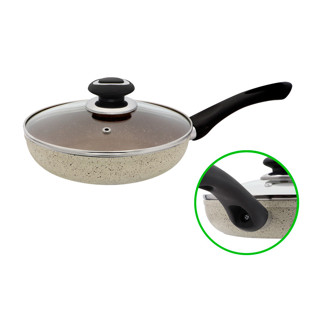 Сковорода з мармуровим покриттям D 20 Бежева FPM-203 - "I" Індукція