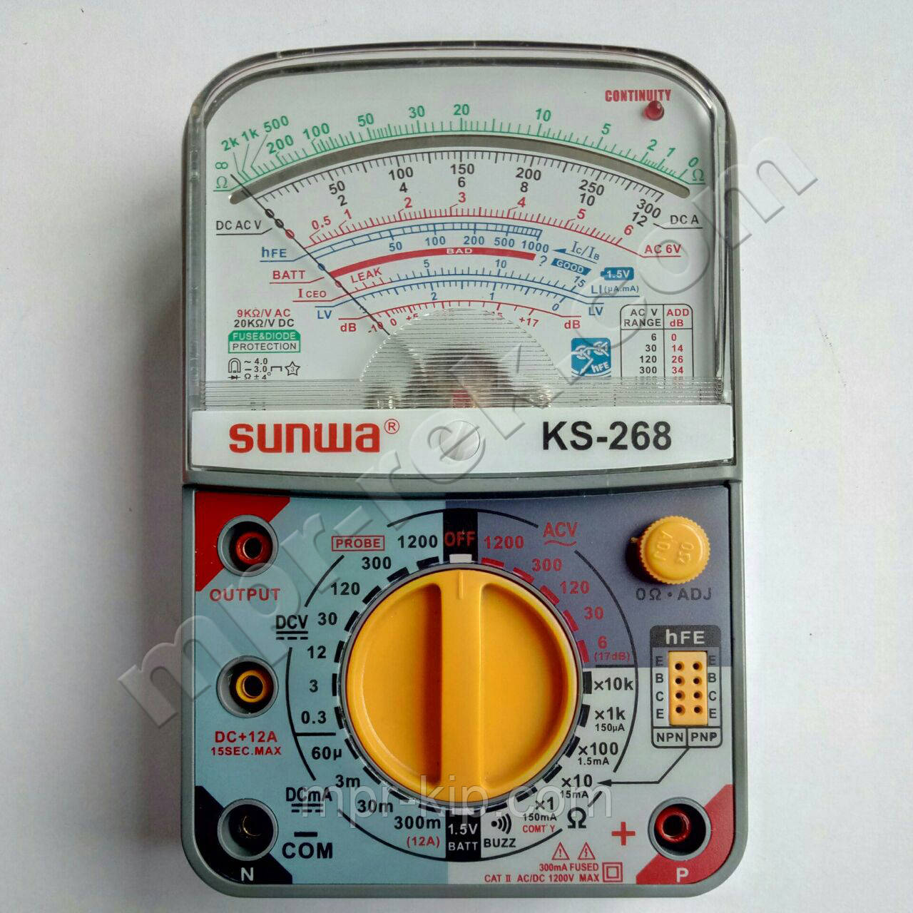 Мультиметр аналоговий SUNWA KS-268 (1000В, 5A, 2МОм, hFE, продзвонювання,тест батарей)