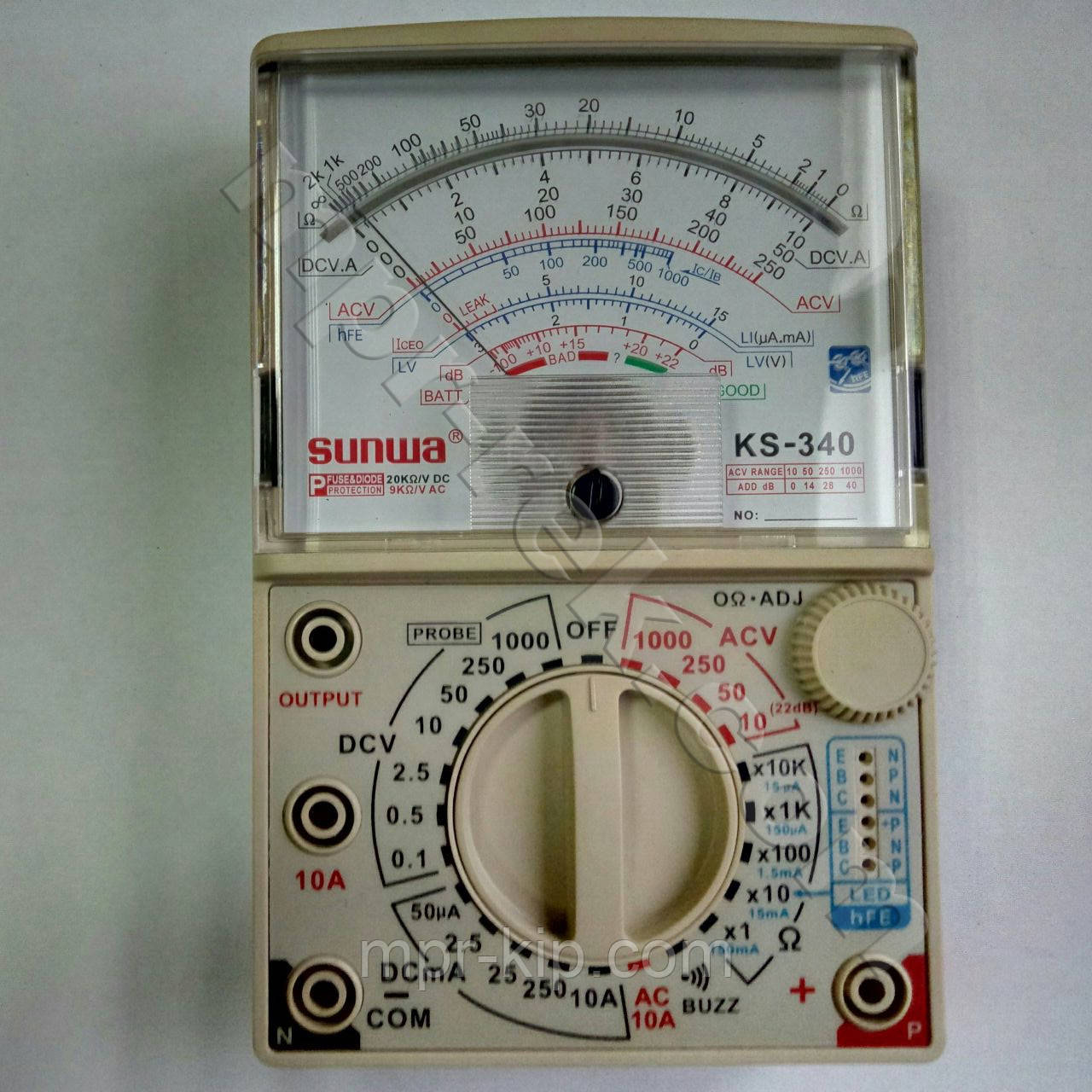 Мультиметр аналоговий SUNWA KS-340 (1000В, DC10A, 20МОм, hFE, звукова продзвонювання), фото 1