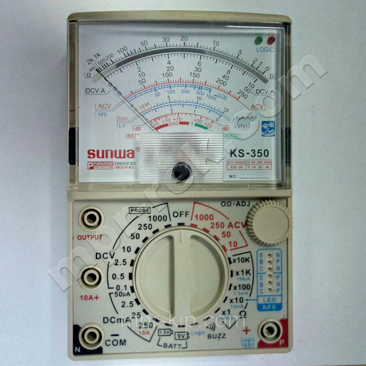 Мультиметр аналоговий SUNWA KS-350 (1000В, DC10A, 20МОм, hFE, тест батарей, Logic test, звукова продзвонювання), фото 1