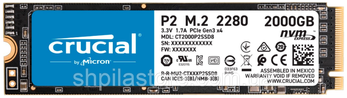 Накопичувач SSD Crucial P2 2 TB M.2 PCIe NVMe 2280 2400/1900MB/s