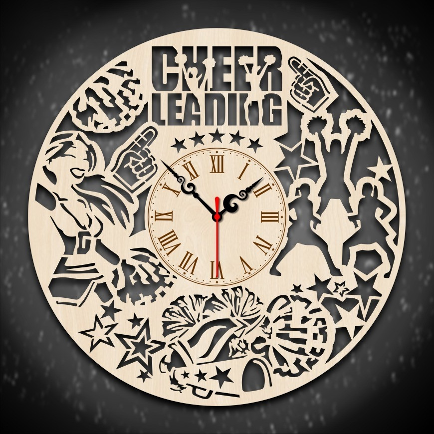 Дерев'яний настінний годинник. Річники CHEERLEADING. Годинник CHEERLEADING.