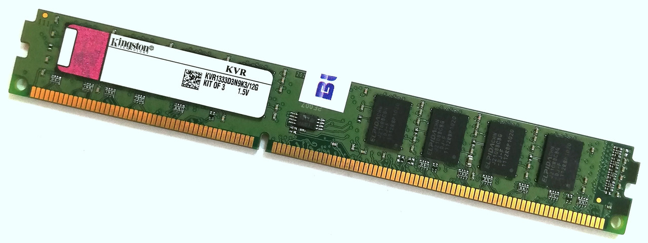Оперативна пам'ять Kingston DDR3 4Gb 1333 MHz PC3-10600U 2Rх8 LP CL9 (KVR1333D3N9K3/12G) Б/У