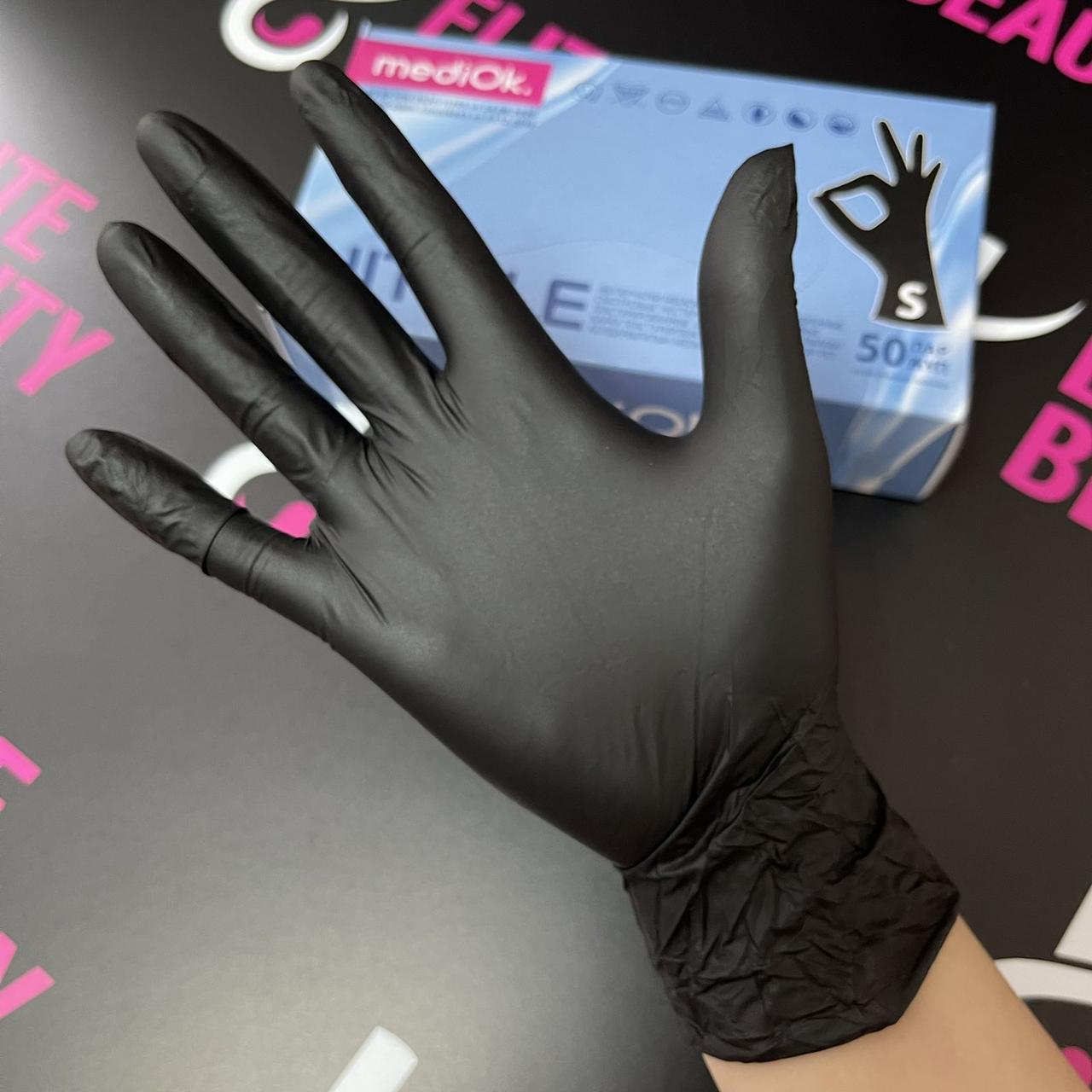 Рукавички нітрилові mediOk BLACK неопудрені ,розмір S-L 100шт.