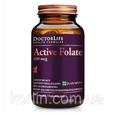 Активний Фолат Фолієва Кислота 800 мкг 400% 90 кап Doctor Life Active Folate 800 mcg Польща Доставка з ЄС