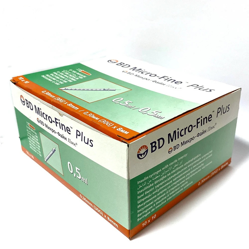 Інсуліновий Шприц BD Micro-Fine Plus 0,5 мл 30G 0,30 x 8 мм U-100 (100 шт.) REF 320930