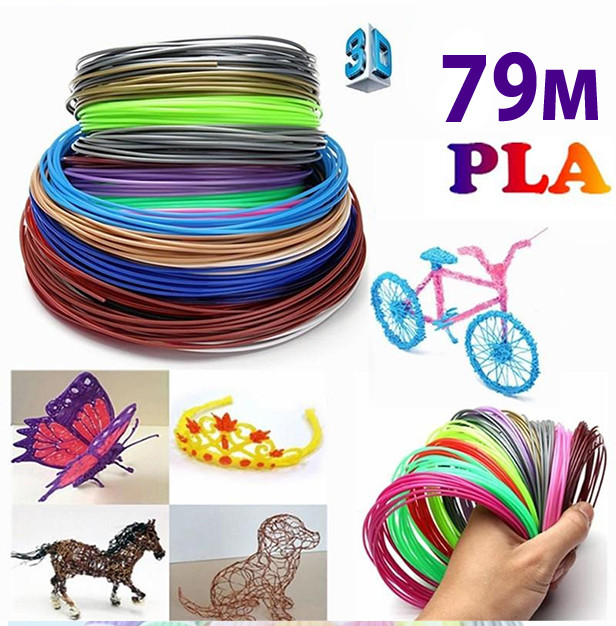 Набір пластику 79 метрів для 3D-ручки з 8 кольорів PLA різнобарвний, фото 1