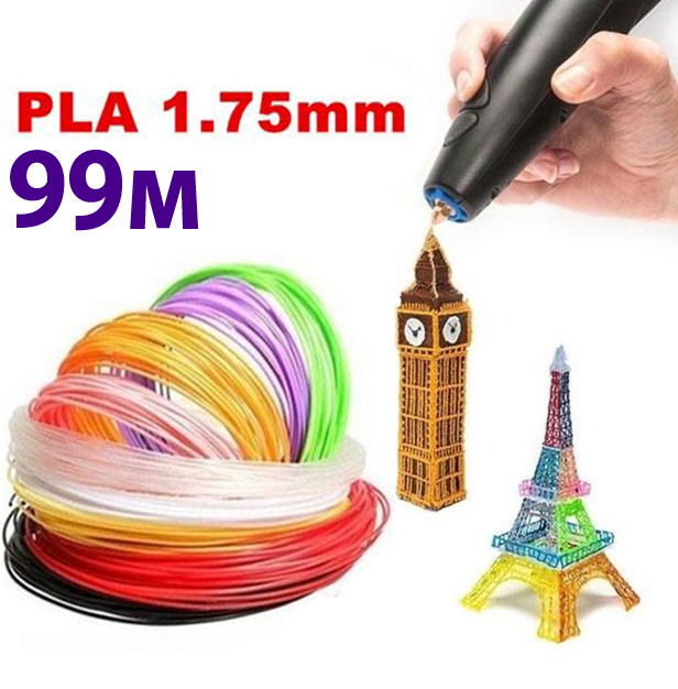 Набір пластику для 3D-ручки різнобарвний 99 метрів 10 кольорів PLA