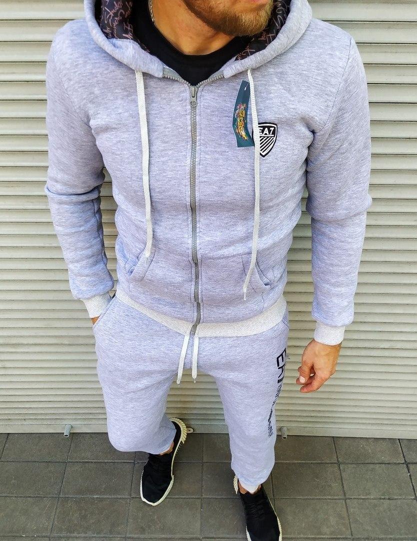 Утепленный мужской спортивный костюм серый Emporio Armani