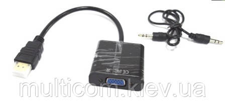 03-00-002. Конвертор HDMI в VGA (штекер HDMI → гніздо VGA + гніздо 3,5 мм), шнур 20см