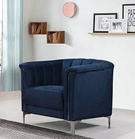 Полукруглое комфортное мягкое кресло синее на ножках для чтения, отдыха, гостиной, спальни Джованни VetroMebel