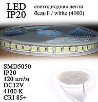 LED лента 5050 IP20 (120 шт/м) БЕЛЫЙ WHITE (DC12V) очень яркая