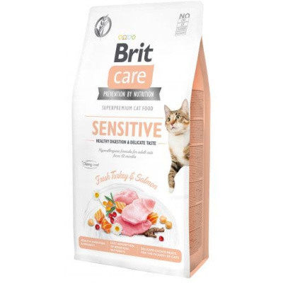 Сухий корм для дорослих кішок з чутливим травленням Brit Care (Брит Кеа) GF Sensitive з індичкою та лососем 7 кг