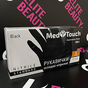 Нітрилові рукавички чорні медичні неопудрені Med Touch S,M,L 100шт/уп, фото 1