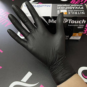 Нітрилові рукавички чорні медичні неопудрені Med Touch S,M,L 100шт/уп, фото 2