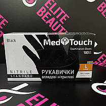 Нітрилові рукавички чорні медичні неопудрені Med Touch S,M,L 100шт/уп, фото 3