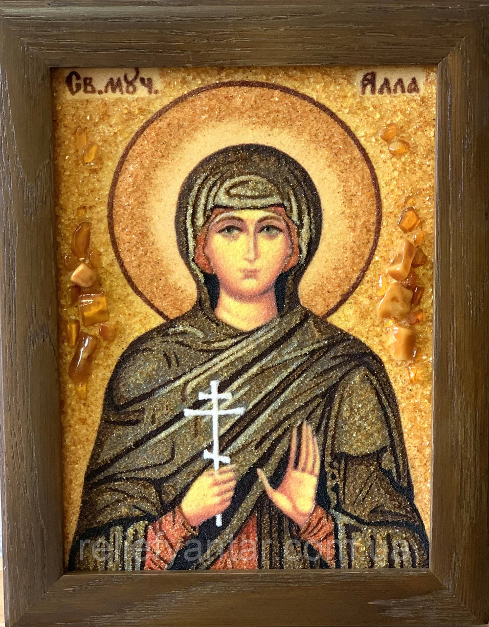 Іменна ікона з янтаря Св.Мучениця Алла, іменна Ікона з бурштина св. муч.Алла