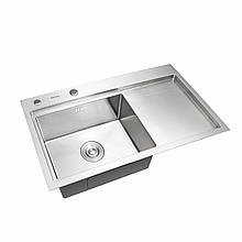 Кухонна мийка Platinum Handmade 7843/220 L з дозатором і кошиком сталь 3.0/1.5 мм