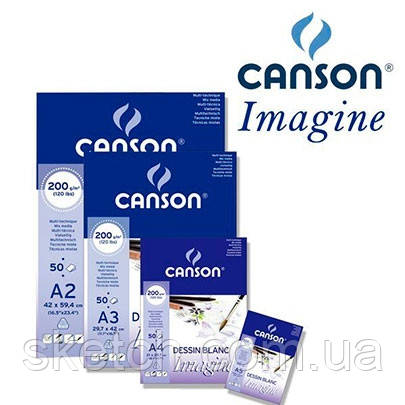 Блок паперу для акварелі Canson Imagine Mix Media, дрібне зерно, 200гр / м, А5, 50 аркушів, фото 1
