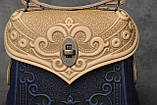 Шкіряний рюкзак ручної роботи, сумка-рюкзак з авторським тисненням в стилі бохо, фото 6