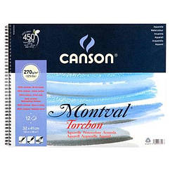 Блок паперу для акварелі на спіралі Canson Montval Torchon Bloc 270 гр, 24х32 см, 12 аркушів