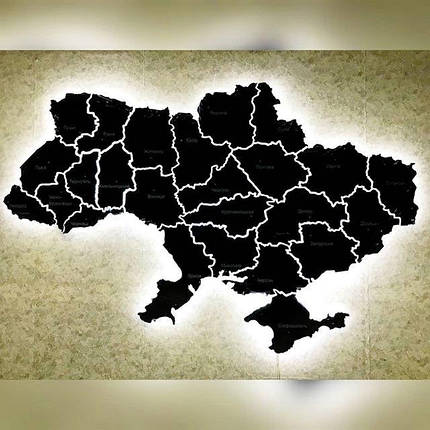Карта України 3D на стіну з оргскла/пластику з підсвічуванням по областях (холодна/тепла), фото 4