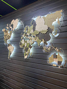 Багатошарова карта світу з дерева з підсвічуванням