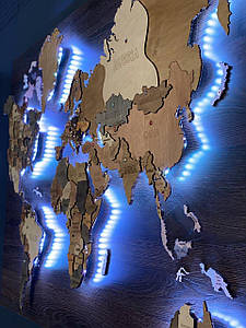 Багатошарова карта світу з дерева з підсвічуванням