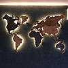 Різнобарвна дерев'яна карта Світу однорівнева на стіну з LED підсвічуванням (холодна/тепла), фото 6