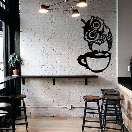 Картина панно з дерева на стіну Coffee Owl, фото 1