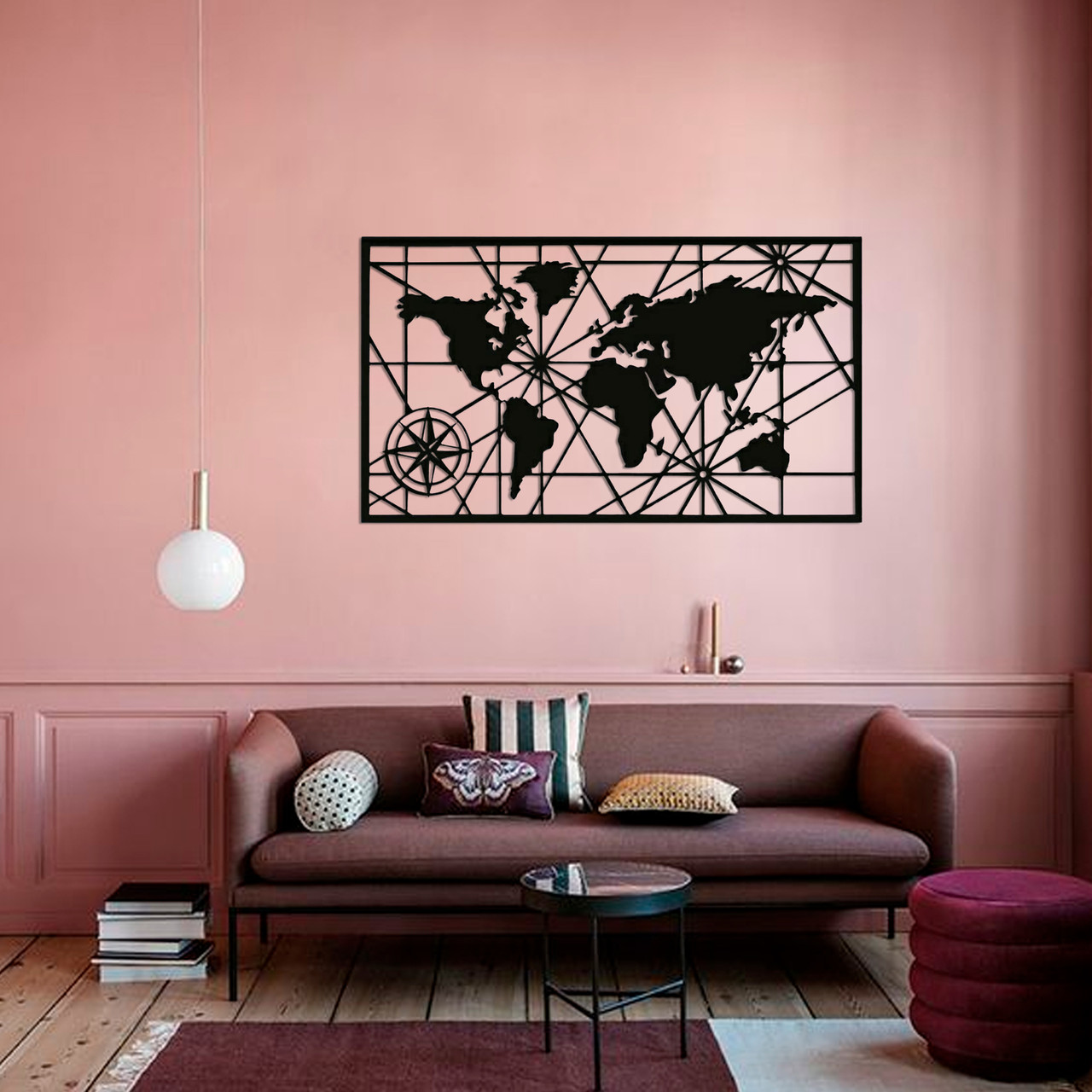 Картина панно з дерева на стіну String World Map